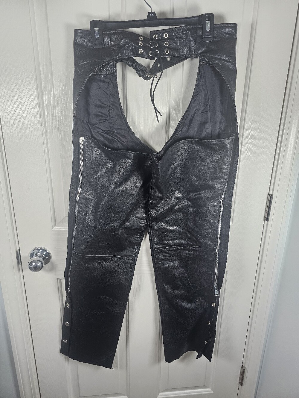 Silver Bike Premium Leather Black Unisex Motorcycle Chaps Size S